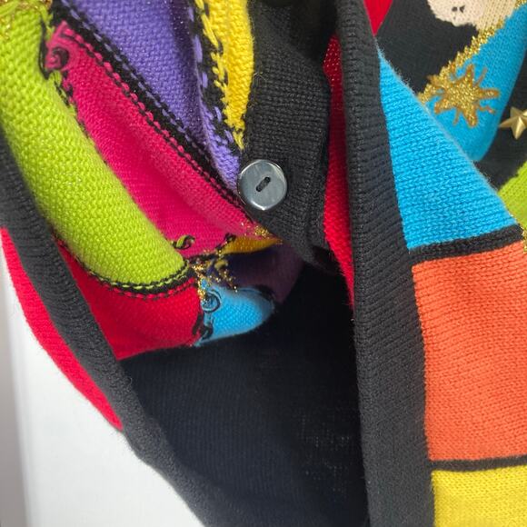 Vintage Storybook Knits Cardigan Sweater Angel Cathedral Patchwork Holiday 1X - Picture 8 of 11